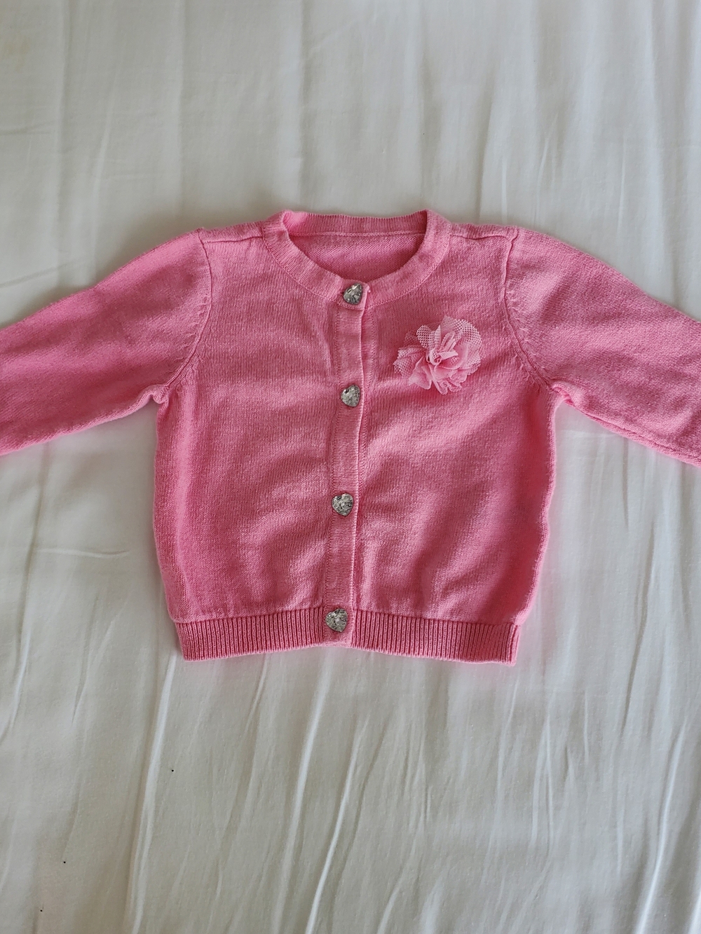 George Pink Girl's Knit Cardigan with Flower Accent